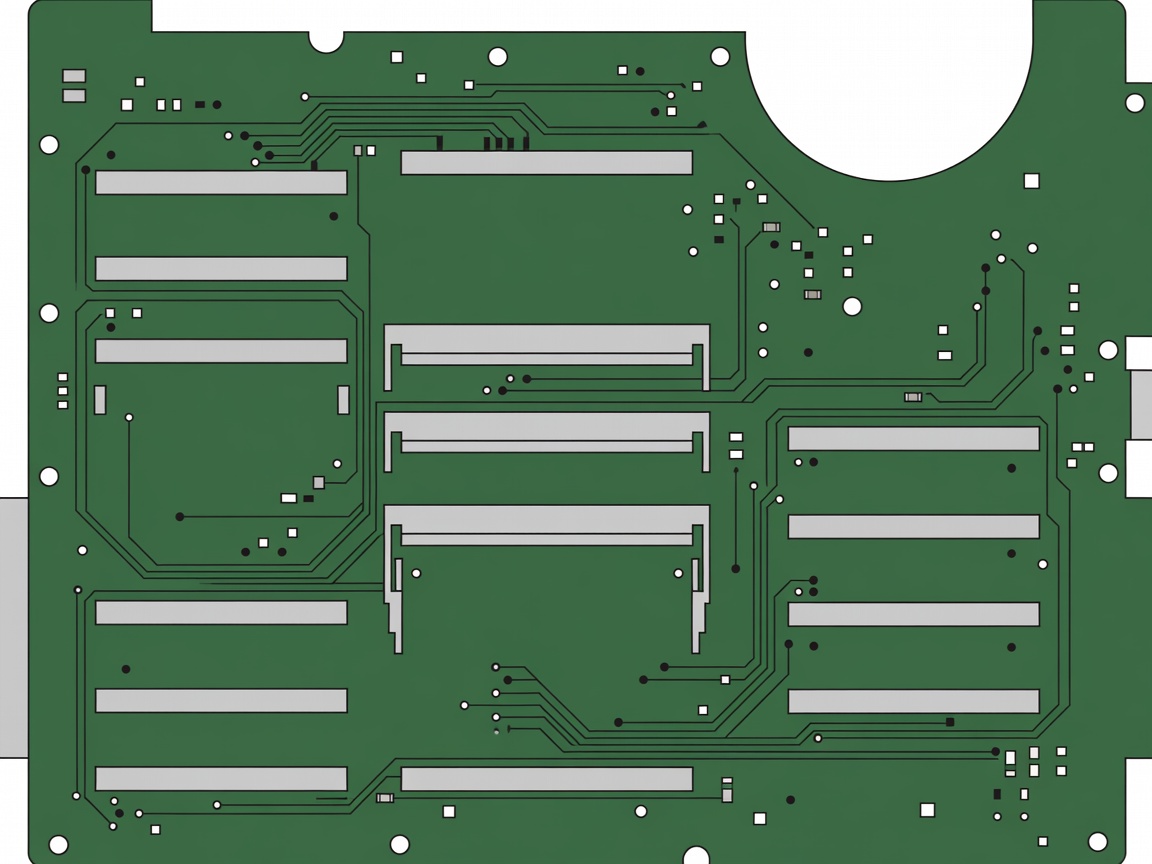 Flat vector illustration of laptop internal motherboard showcasing RAM slots